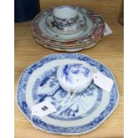 A small collection of Chinese Export ceramics, including a tea bowl and saucer, a blue and white