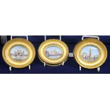 A set of three Indian oval miniature watercolours on ivory, depicting the Taj Mahal, The Entrance to