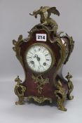 A Louis XV style ormolu and tortoiseshell eight day mantel clock height 30cm