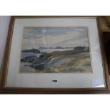 Charles Knight, ink and watercolour, view along the Welsh coast, signed, 28 x 38cm