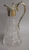 A modern silver mounted cut glass claret jug, Barker Ellis Silver Co, Birmingham, 1996, 29cm.