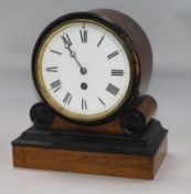 A Victorian walnut and ebonised mantel timepiece width 26cm height 26cm