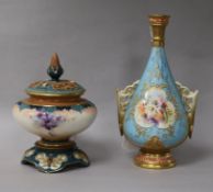 A Royal Worcester two-handled vase, shape no. 982 and a Hadley's Worcester 'Faience' pot pourri