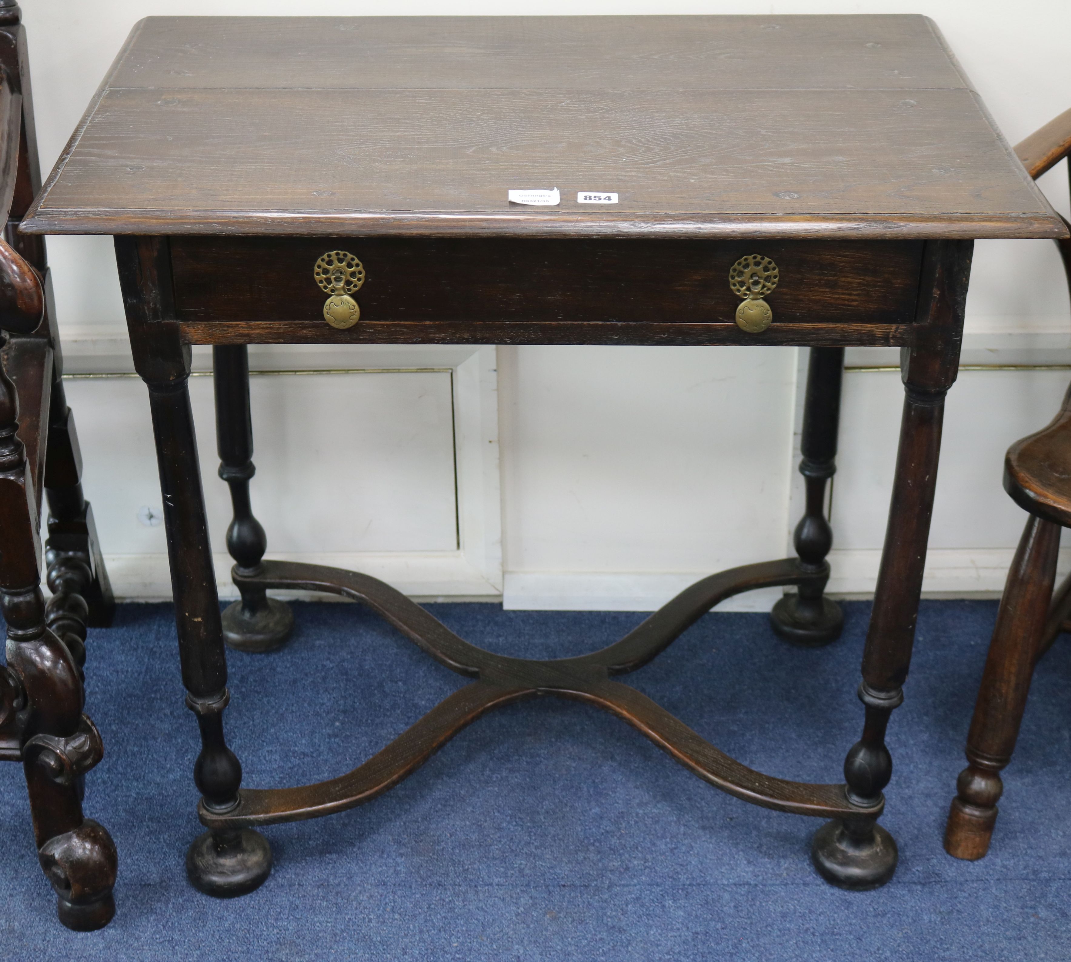 A William & Mary style oak side table W.80cm