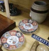 A set of five Imari plates and a crackleware vase height 27cm