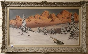 Barma, oil on canvas, alpine landscape, signed, 41 x 81cm