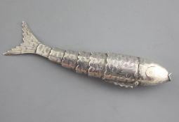 A George III novelty silver vinaigrette modelled as an articulated fish, by Joseph Wilmore, with
