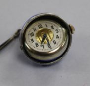 A late 19th/early 20th century continental white metal and enamel 'gravity' globe watch, on a