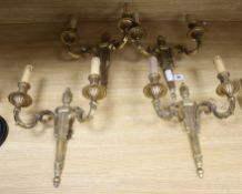 Four bronze Louis XVI two branch wall lights length 37cm