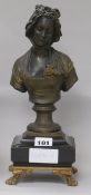 A 19th century French bronze bust on a marble plinth H.32cm