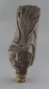 An African wood carving of a woman's head, 39cm