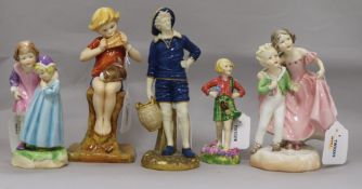 A collection of five Royal Worcester figures, including 'French Fisher Boy' after James Hadley, '