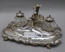 A Victorian plated inkstand width 27cm