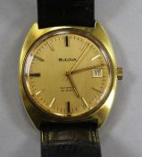 A gentleman's steel and gold plated Bulova automatic wrist watch.