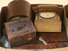 A quantity of clocks, cases, tea caddy etc