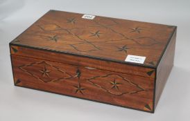 A late George III mahogany and parquetry inlaid sewing box width 36cm depth 24cm