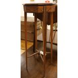 An Edwardian Sheraton Revival satinwood urn stand, the octagonal top with painted decoration of a