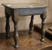 A 17th century oak joint stool (altered) W.45cm
