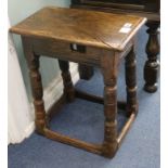 A 17th century oak joint stool (altered) W.49cm
