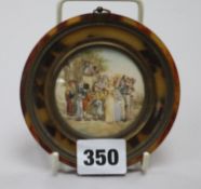 Late 19th century French School, oil on ivory, miniature of figures watching a Punch and Judy