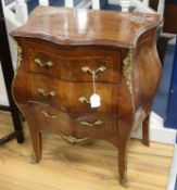 A small French walnut bombe commode W.62cm