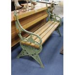 A Coalbrookdale painted cast iron bench 'Lily pad' design, design number 217569 with lozenge stamp