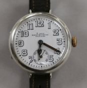 A gentleman's WWI silver Hebdomas manual wind 8-day wrist watch.