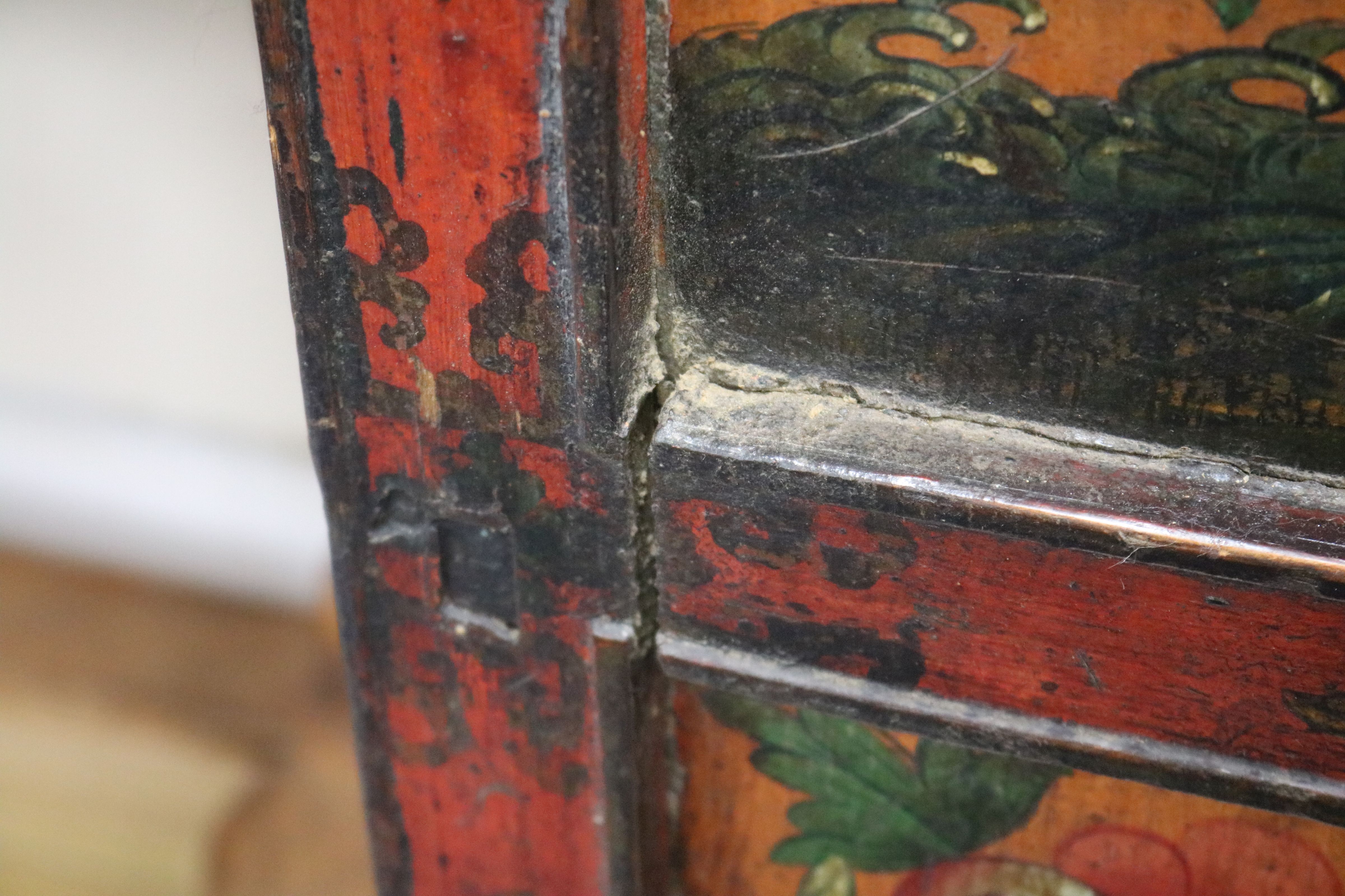An Eastern painted and decorated pine cabinet W.127cm - Image 3 of 4
