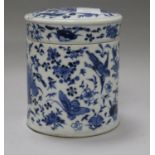 A late 19th century blue and white Chinese pot and cover height 13cm