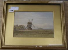 George Fripp, watercolour, 'An old windmill', signed, 18 x 25cm