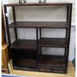 A Chinese huali wood side cabinet fitted cupboard and open shelving W.108cm