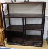 A Chinese huali wood side cabinet fitted cupboard and open shelving W.108cm