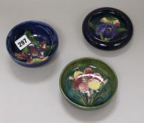 Three Moorcroft orchid pattern dishes