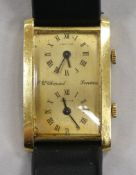 A gentleman's early 1970's 18ct gold L-U. Chopard dual time rectangular manual wind wrist watch.