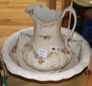 A Victorian Staffordshire pottery floral decorated toilet jug and bowl