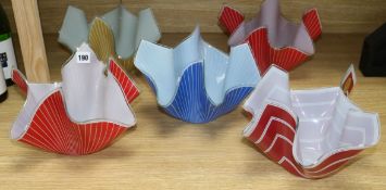 Five 1960's Chance coloured glass handkerchief vases