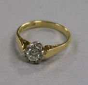 An 18ct gold and solitaire diamond ring, size J.