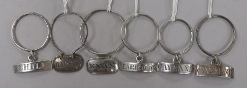 Six George III and later silver neck ring sauce labels; Kyan - Phipps & Robinson?, Maker mark