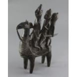 A Lake Chad probably Bornu People bronze group of a camel with three riders, 31cmProvenance: Ex.
