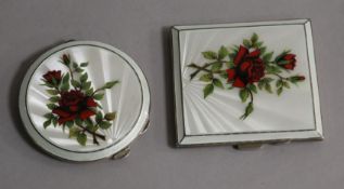 A 1960's silver and guilloche enamel cigarette case decorated with roses by Walker & Hall and a