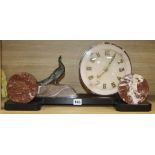 A spelter and marble Art Deco clock garniture clock length 46cm