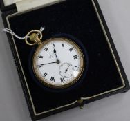 A J. W. Benson 9ct gold cased keyless open face pocket watch, having signed white enamel Roman