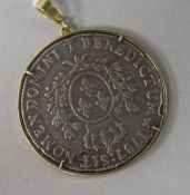 A French silver 1787 L-Ecu coin, in yellow metal pendant mount.