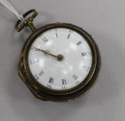 A late 18th century gilt metal and tortoiseshell pair cased keywind verge pocket watch by J.