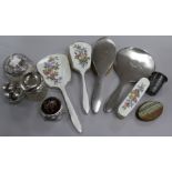 A silver and tortoiseshell trinket box and sundry silver and plate-mounted items, including three