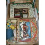 A collection of Victorian and later children's toys, including 'The Crown Illuminated Panorama', a