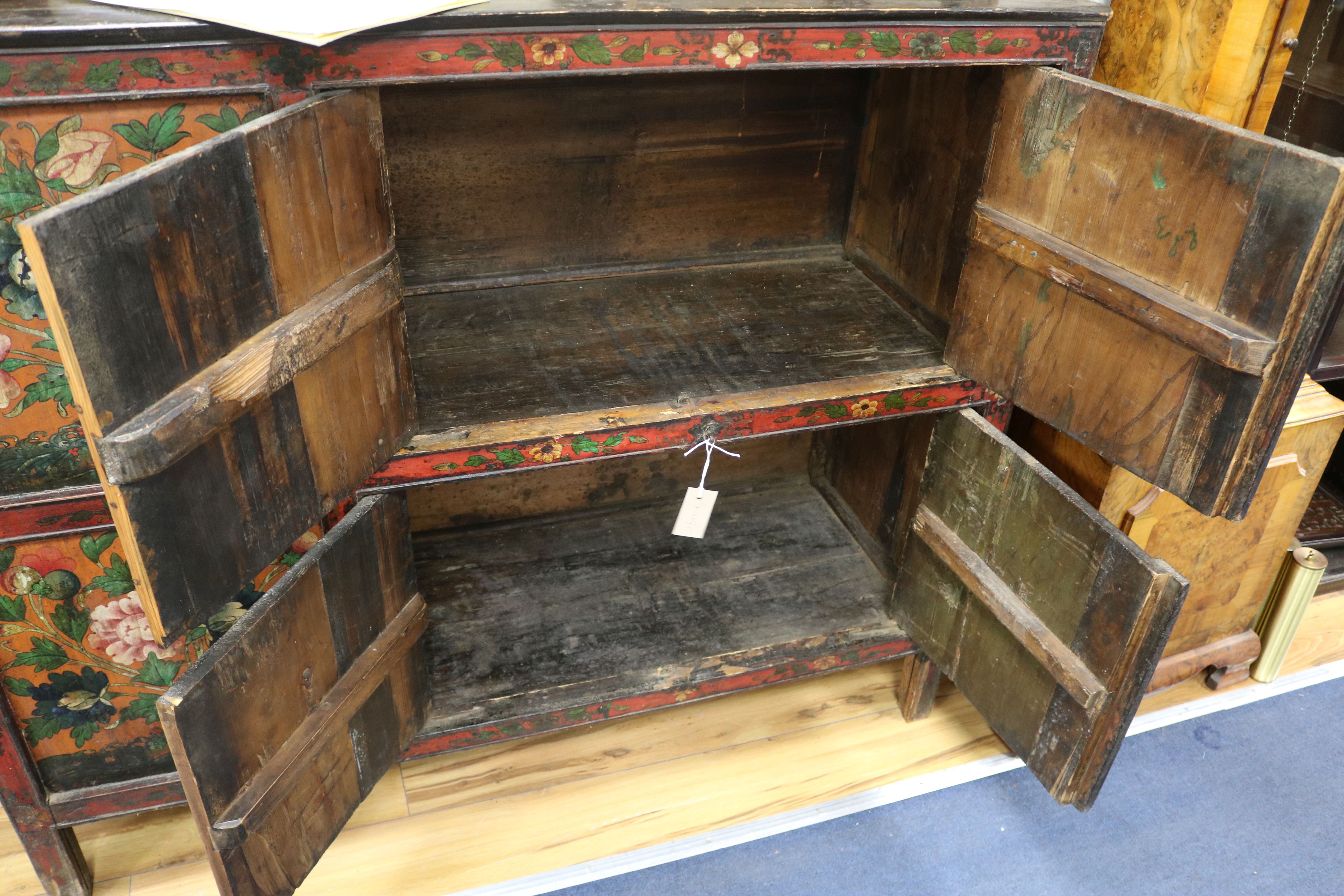 An Eastern painted and decorated pine cabinet W.127cm - Image 4 of 4