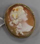 A 9ct gold mounted oval cameo brooch, 46mm.