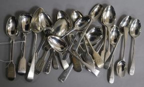 A set of six Scottish Victorian silver fiddle pattern teaspoons and sundry silver flatware,