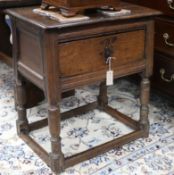 An oak table with deep drawer, possibly 18th century W.66cm
